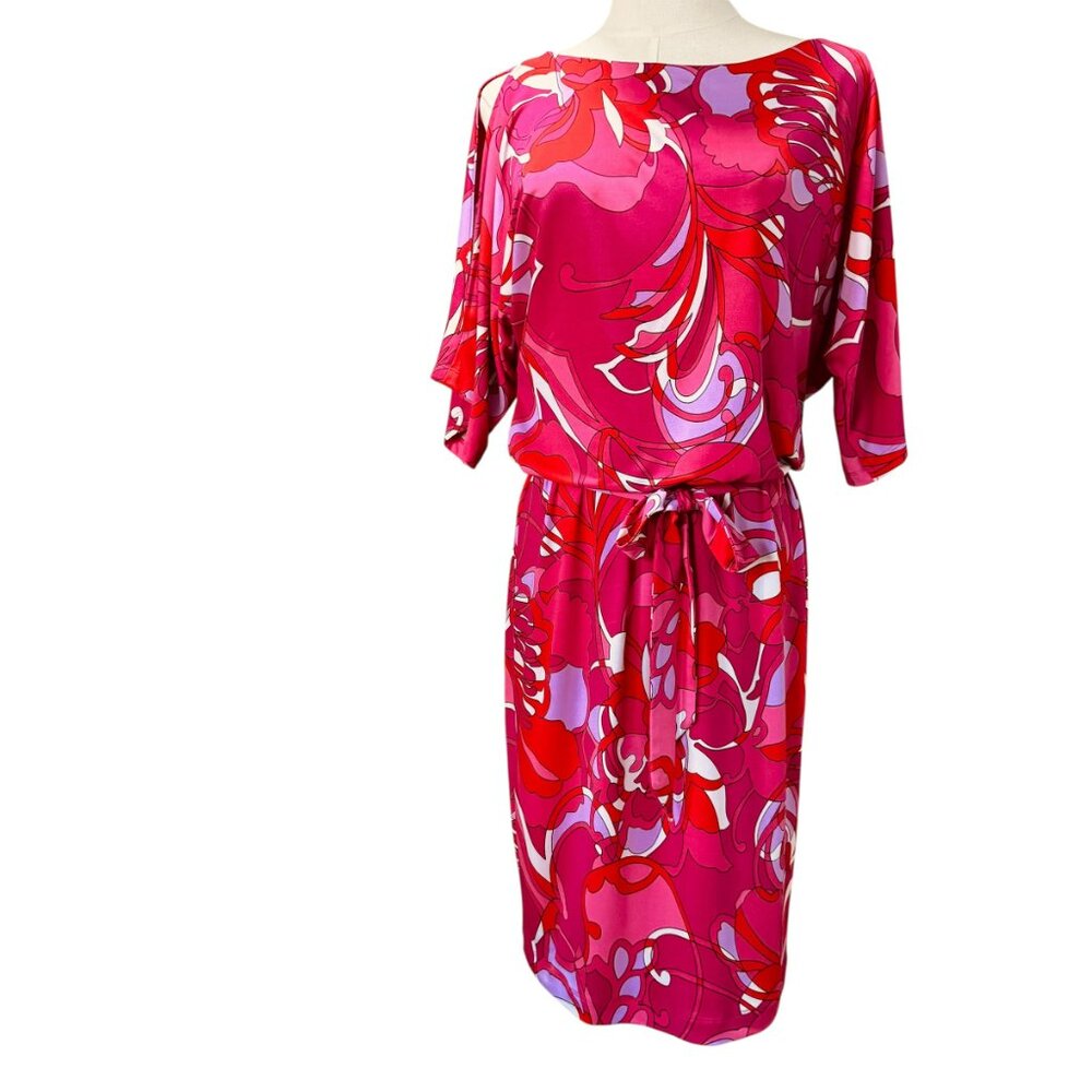 Trina Turk Pink & Red Abstract Print Midi Dress – Size M